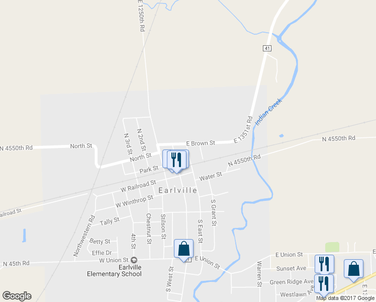 map of restaurants, bars, coffee shops, grocery stores, and more near 210 North East Street in Earlville