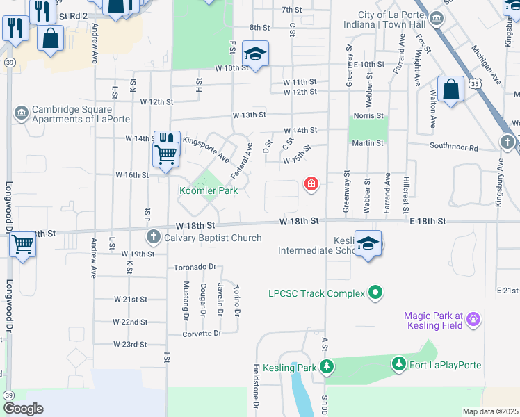 map of restaurants, bars, coffee shops, grocery stores, and more near 115 Regency Parkway in La Porte