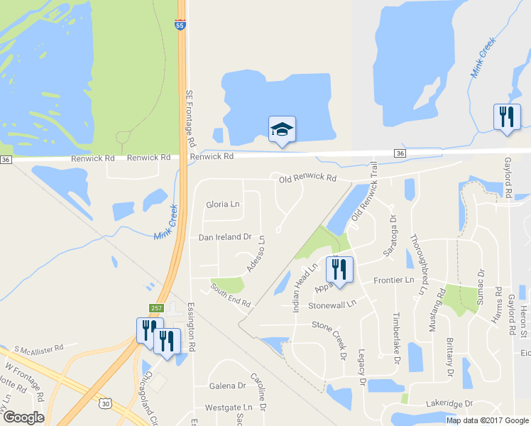 map of restaurants, bars, coffee shops, grocery stores, and more near 3816 Adesso Ln in Joliet