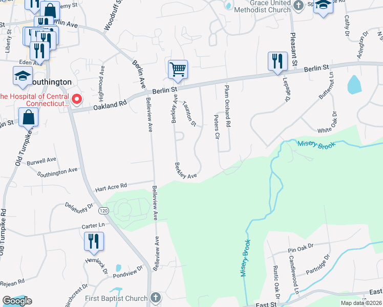 map of restaurants, bars, coffee shops, grocery stores, and more near 53 Homesdale Avenue in Southington