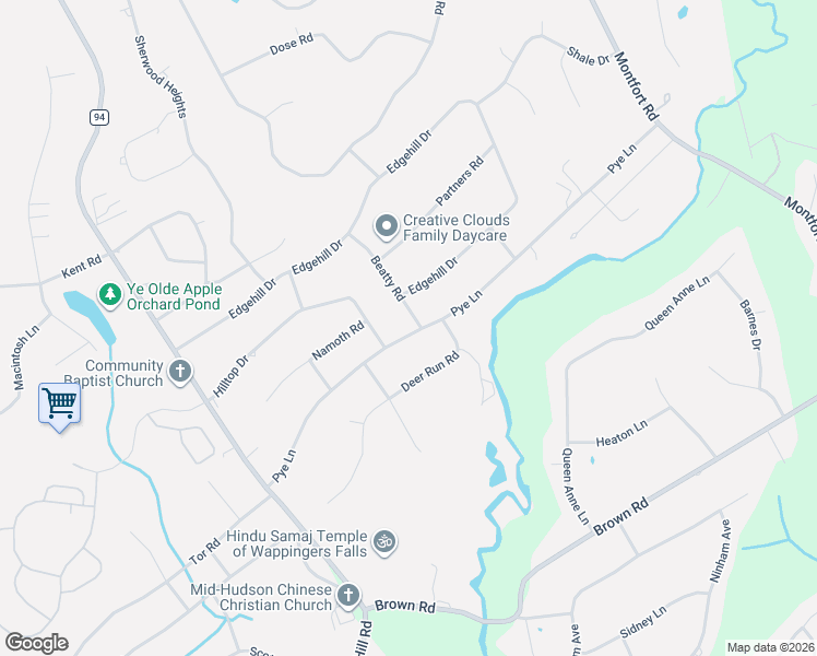 map of restaurants, bars, coffee shops, grocery stores, and more near 46 Pye Lane in Wappingers Falls