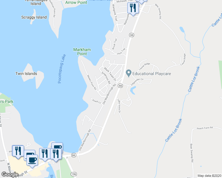 map of restaurants, bars, coffee shops, grocery stores, and more near 67 Marlboro Road in East Hampton