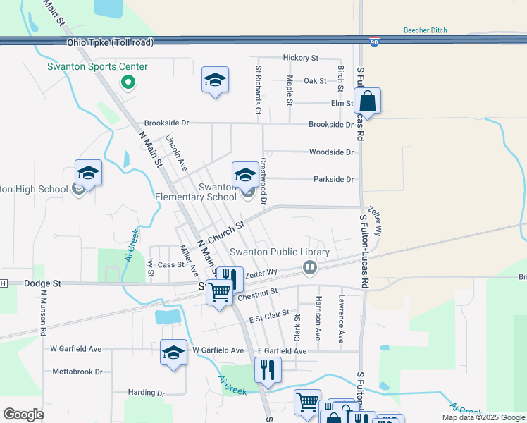map of restaurants, bars, coffee shops, grocery stores, and more near 101 Crestwood Drive in Swanton