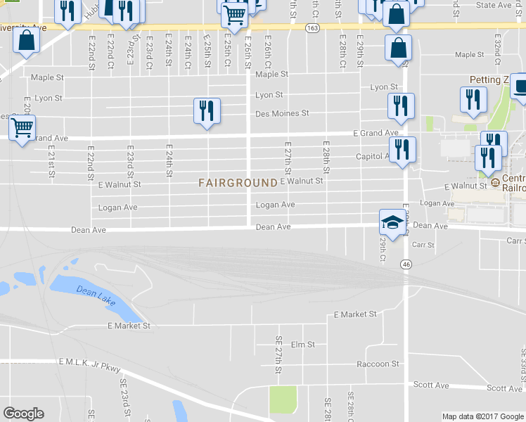 map of restaurants, bars, coffee shops, grocery stores, and more near 2613 Logan Avenue in Des Moines