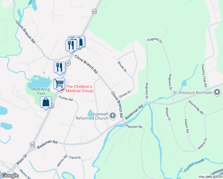map of restaurants, bars, coffee shops, grocery stores, and more near 170 Clove Branch Road in Hopewell Junction