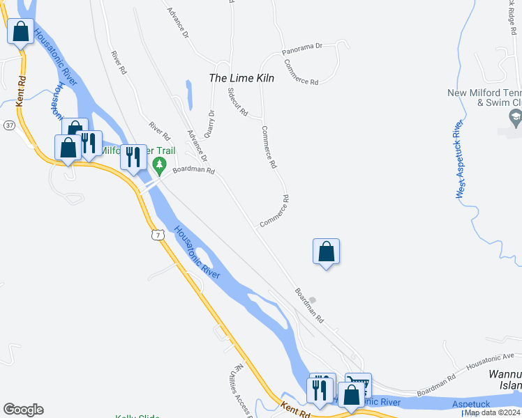 map of restaurants, bars, coffee shops, grocery stores, and more near 66 Boardman Road in New Milford