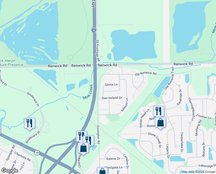map of restaurants, bars, coffee shops, grocery stores, and more near 3111 Nantucket Drive in Joliet