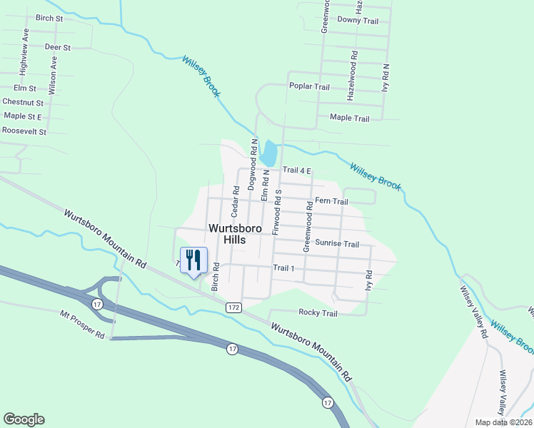 map of restaurants, bars, coffee shops, grocery stores, and more near 51 Firwood Road in Wurtsboro