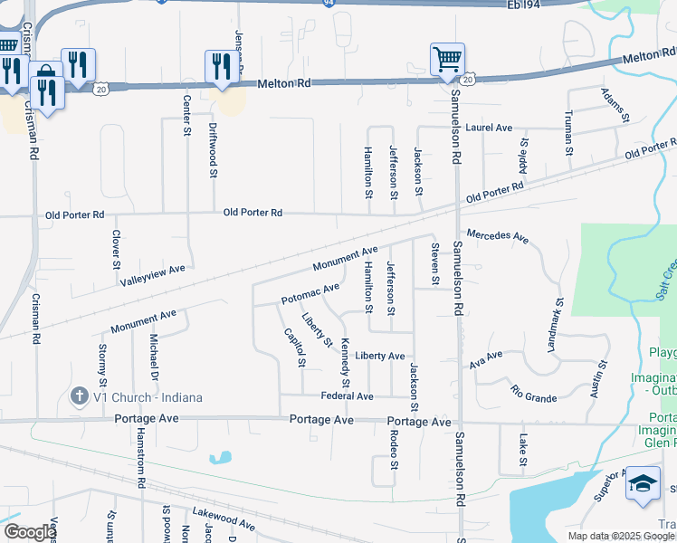 map of restaurants, bars, coffee shops, grocery stores, and more near 6652 Potomac Avenue in Portage