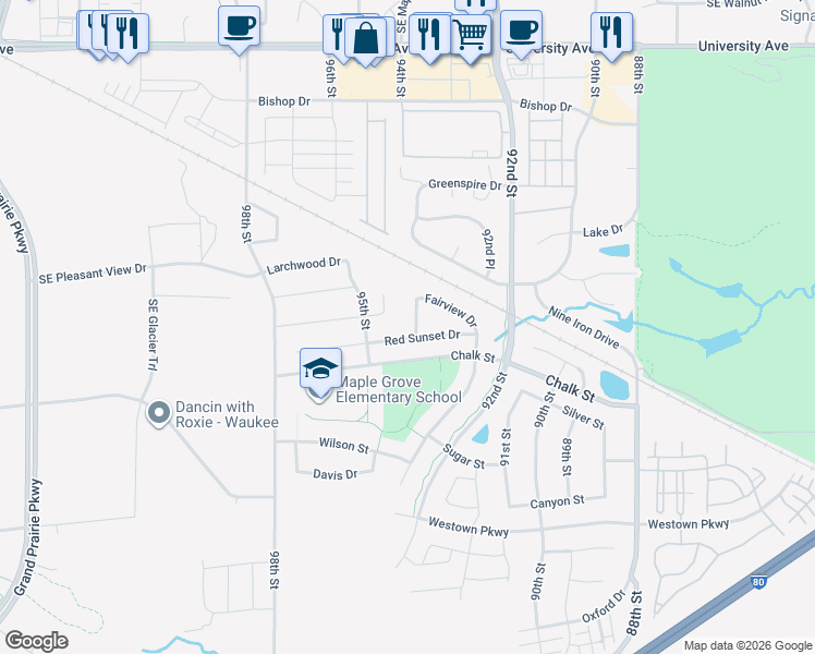 map of restaurants, bars, coffee shops, grocery stores, and more near 1510 94th Street in West Des Moines