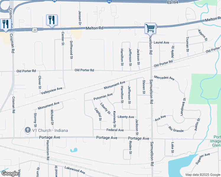 map of restaurants, bars, coffee shops, grocery stores, and more near 6652-6698 Potomac Ave in Portage