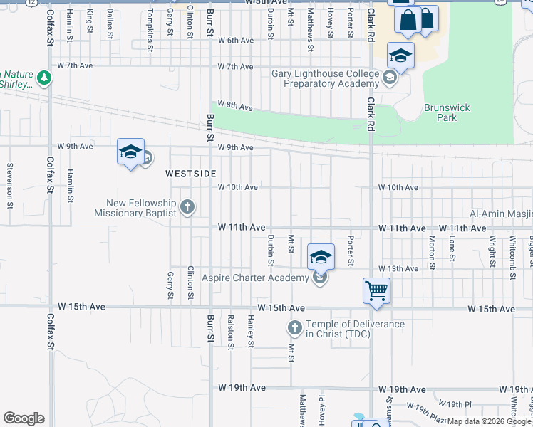 map of restaurants, bars, coffee shops, grocery stores, and more near 1057 Hanley Street in Gary