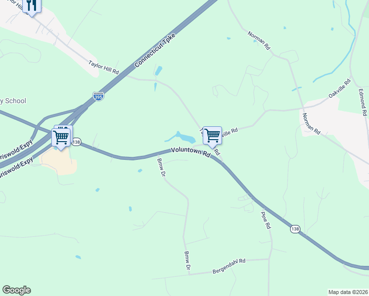 map of restaurants, bars, coffee shops, grocery stores, and more near 562 Voluntown Road in Griswold