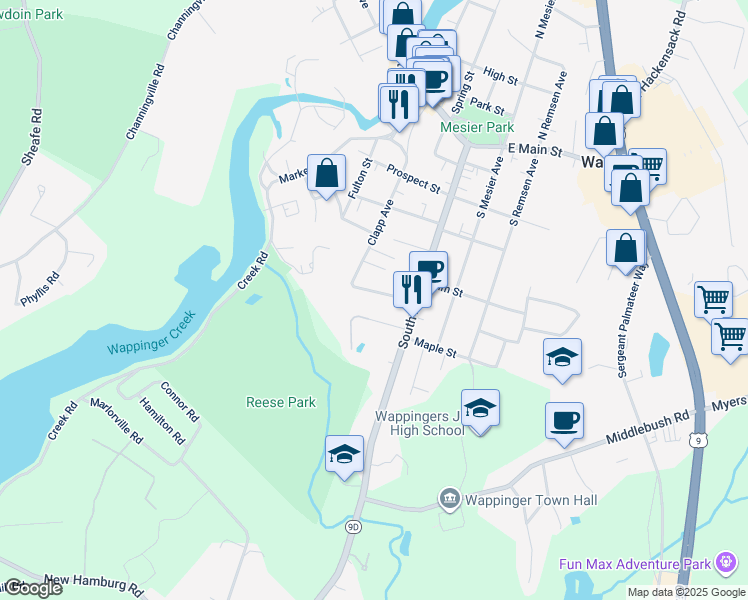 map of restaurants, bars, coffee shops, grocery stores, and more near 10 Carmine Drive in Wappingers Falls