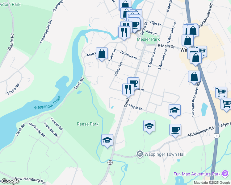 map of restaurants, bars, coffee shops, grocery stores, and more near 10 Carmine Drive in Wappingers Falls