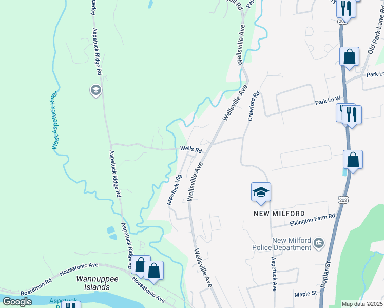 map of restaurants, bars, coffee shops, grocery stores, and more near 113 Aspetuck Village in New Milford