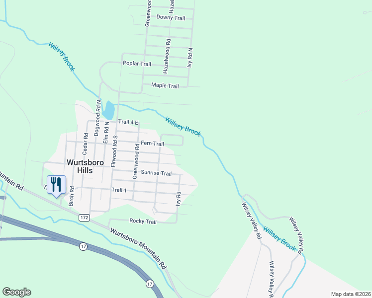 map of restaurants, bars, coffee shops, grocery stores, and more near 7 Fern Trail in Wurtsboro