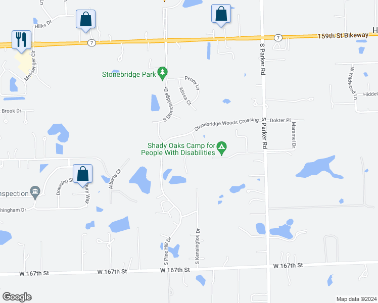 map of restaurants, bars, coffee shops, grocery stores, and more near Lakewood Path in Homer Glen