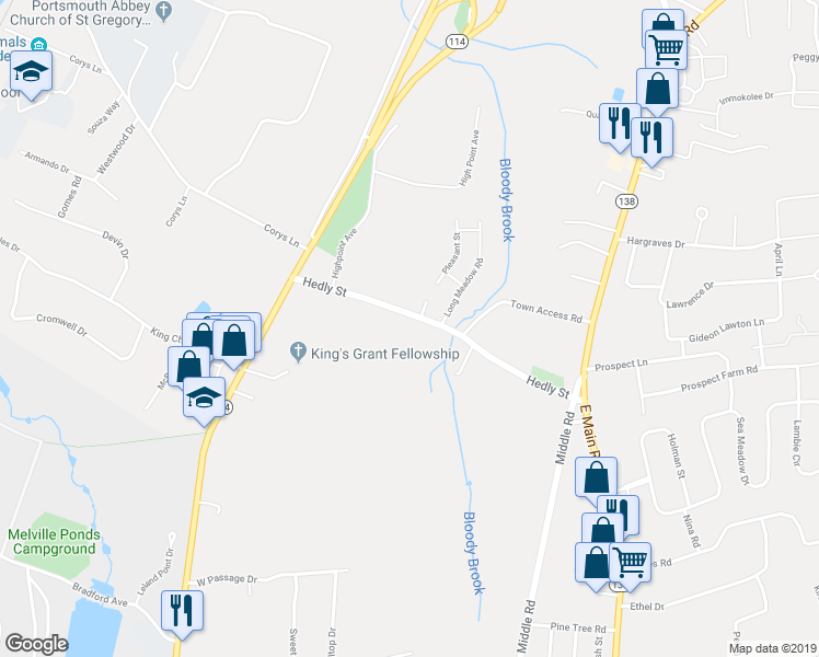 map of restaurants, bars, coffee shops, grocery stores, and more near 200 Hedly Street in Portsmouth
