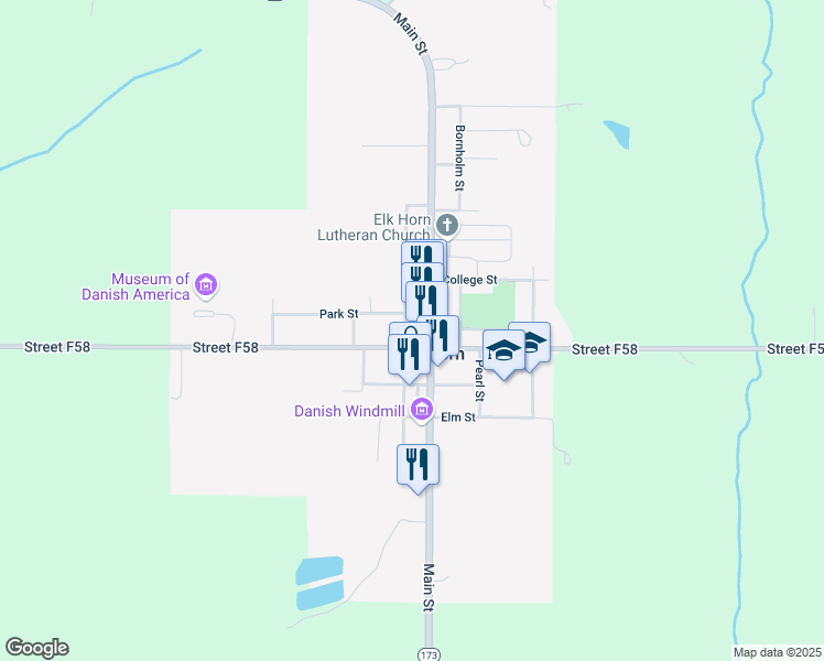 map of restaurants, bars, coffee shops, grocery stores, and more near 4211 Union Street in Elk Horn