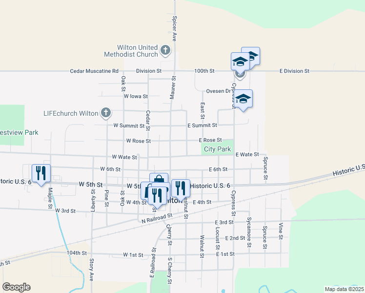map of restaurants, bars, coffee shops, grocery stores, and more near 715 Seminary Street in Wilton