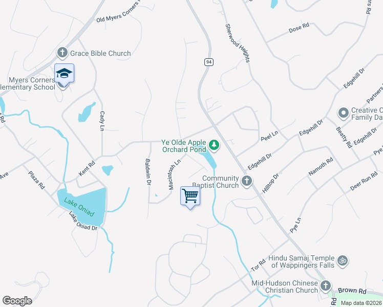 map of restaurants, bars, coffee shops, grocery stores, and more near 7 Applesauce Lane in Wappingers Falls