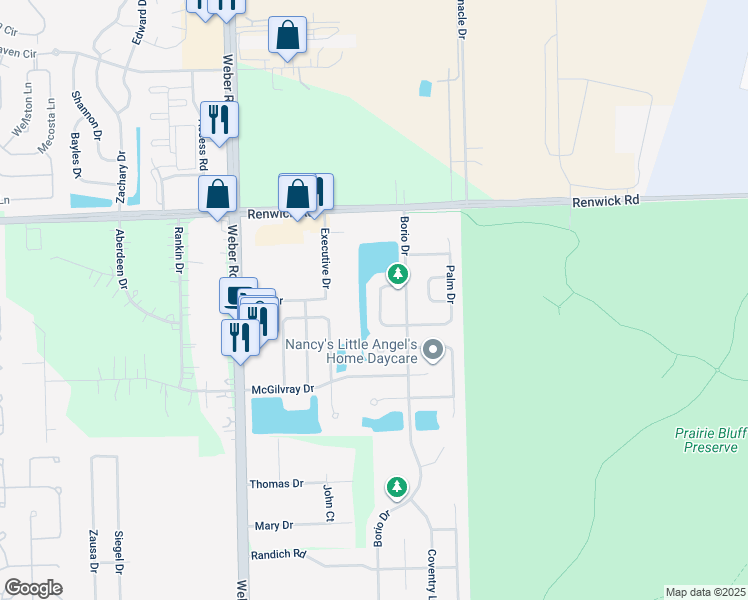 map of restaurants, bars, coffee shops, grocery stores, and more near 16016 Tahoe Lane in Crest Hill
