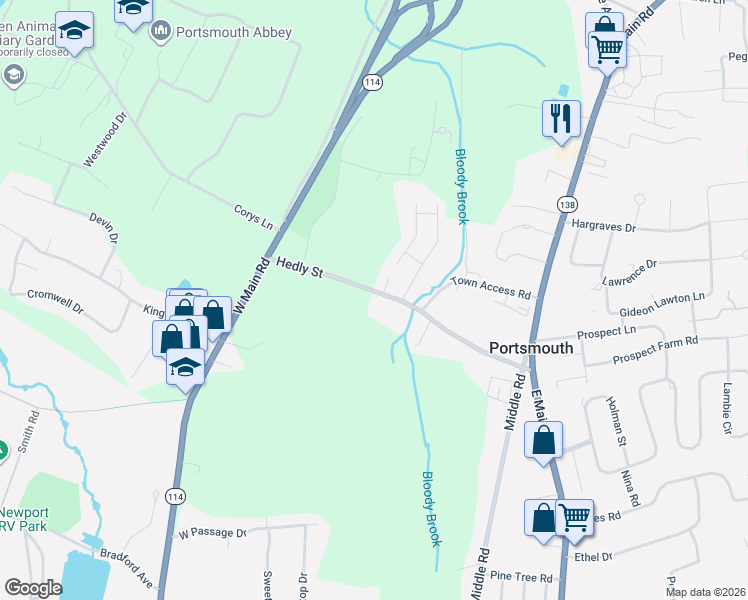 map of restaurants, bars, coffee shops, grocery stores, and more near 200 Hedly Street in Portsmouth
