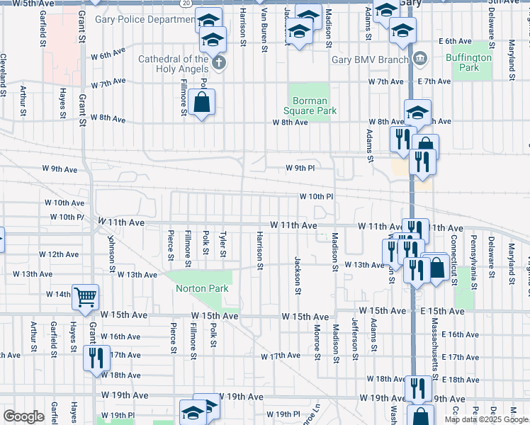 map of restaurants, bars, coffee shops, grocery stores, and more near 804 West 11th Avenue in Gary