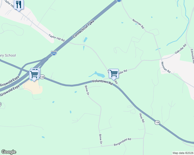 map of restaurants, bars, coffee shops, grocery stores, and more near 562 Voluntown Road in Griswold