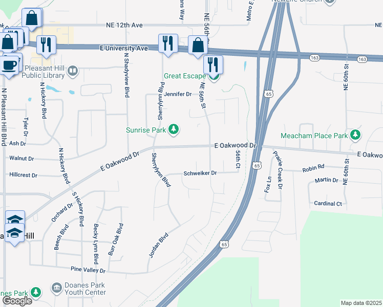 map of restaurants, bars, coffee shops, grocery stores, and more near 355 Williamson Court in Pleasant Hill