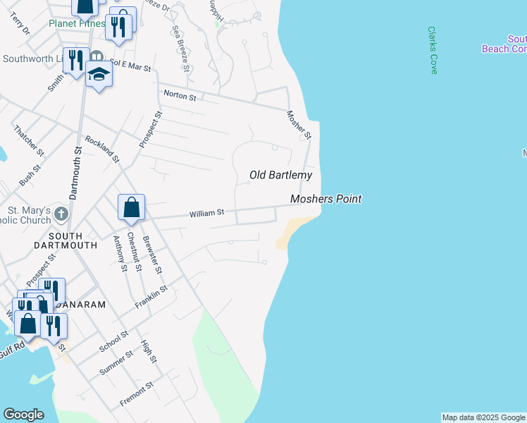 map of restaurants, bars, coffee shops, grocery stores, and more near 5 Cynthia Street in Dartmouth