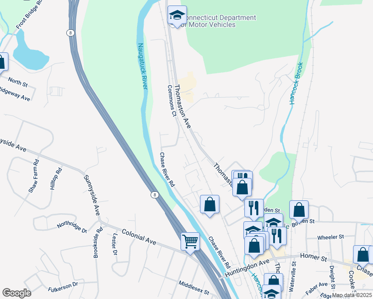 map of restaurants, bars, coffee shops, grocery stores, and more near 37 Commons Court in Waterbury