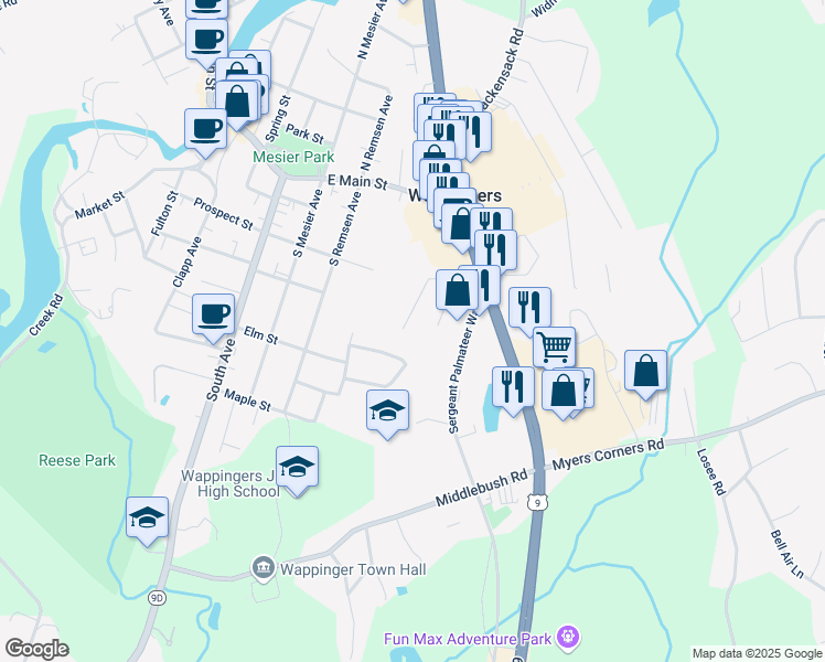 map of restaurants, bars, coffee shops, grocery stores, and more near 62 Wenliss Terrace in Wappingers Falls
