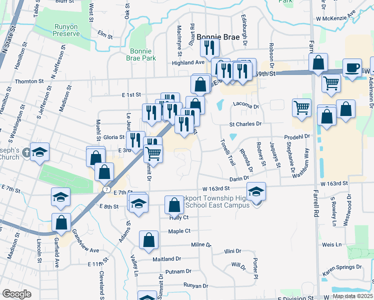 map of restaurants, bars, coffee shops, grocery stores, and more near 403 Read Street in Lockport