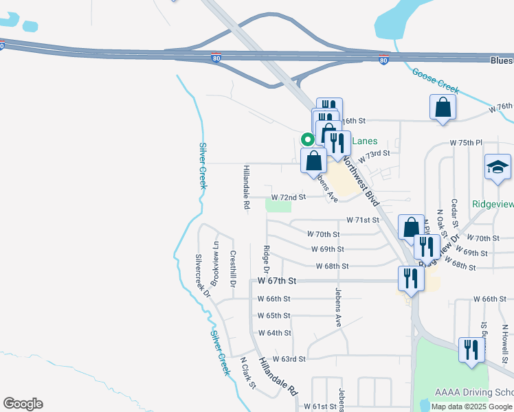 map of restaurants, bars, coffee shops, grocery stores, and more near 3006 West 72nd Street in Davenport