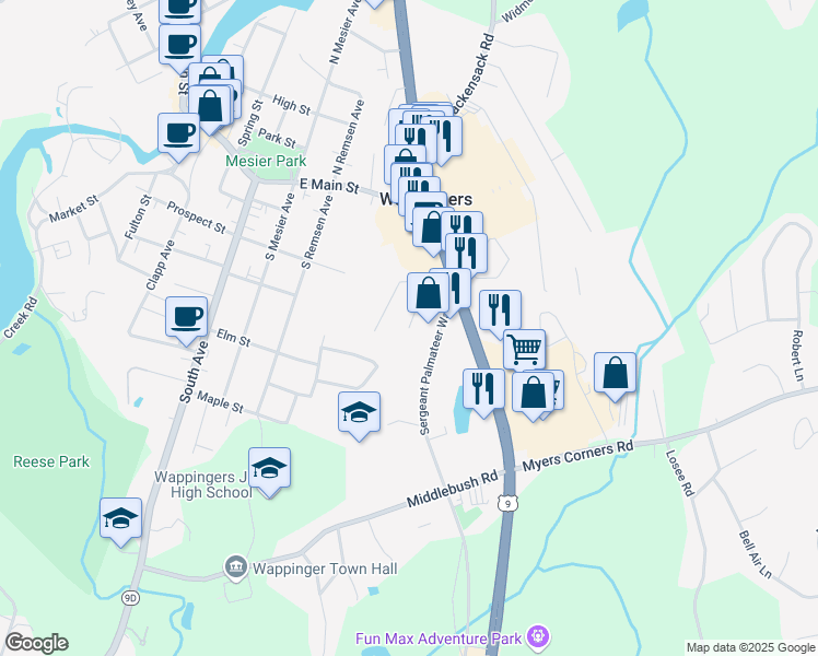 map of restaurants, bars, coffee shops, grocery stores, and more near 54 Stuart Avenue in Wappingers Falls