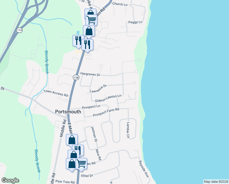 map of restaurants, bars, coffee shops, grocery stores, and more near 130 Gideon Lawton Lane in Portsmouth