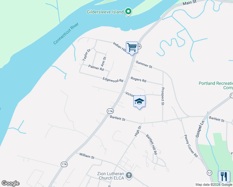 map of restaurants, bars, coffee shops, grocery stores, and more near 6 Bell Court in Portland