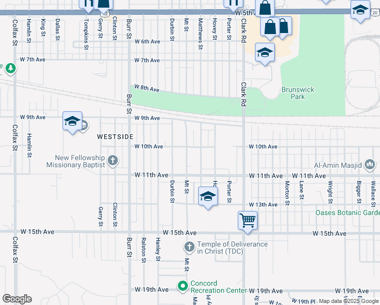 map of restaurants, bars, coffee shops, grocery stores, and more near 5000-5098 West 10th Avenue in Gary