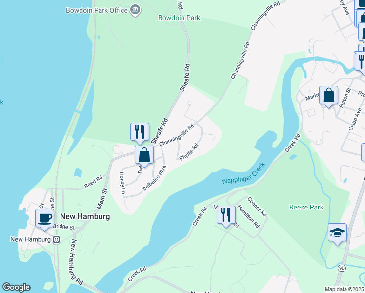 map of restaurants, bars, coffee shops, grocery stores, and more near 52 Channingville Road in Wappingers Falls