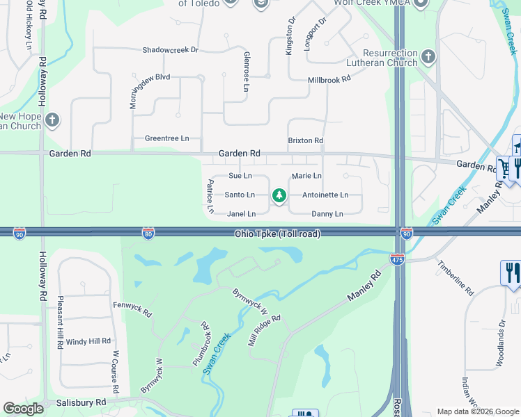 map of restaurants, bars, coffee shops, grocery stores, and more near 6632 Janel Lane in Maumee