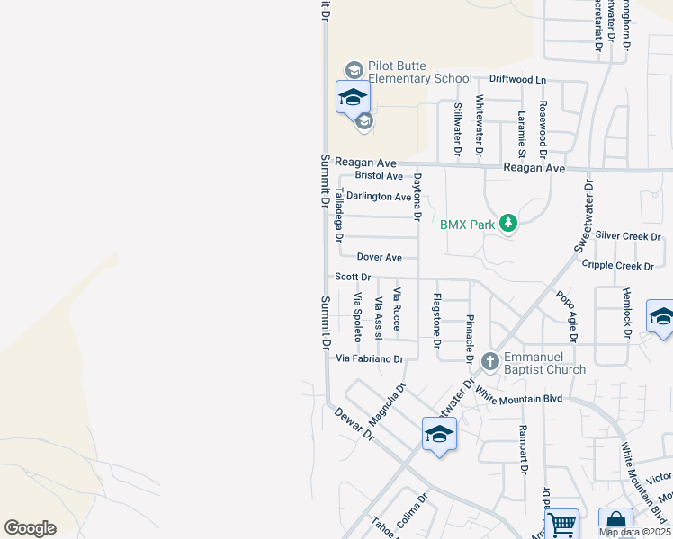 map of restaurants, bars, coffee shops, grocery stores, and more near Summit Drive in Rock Springs