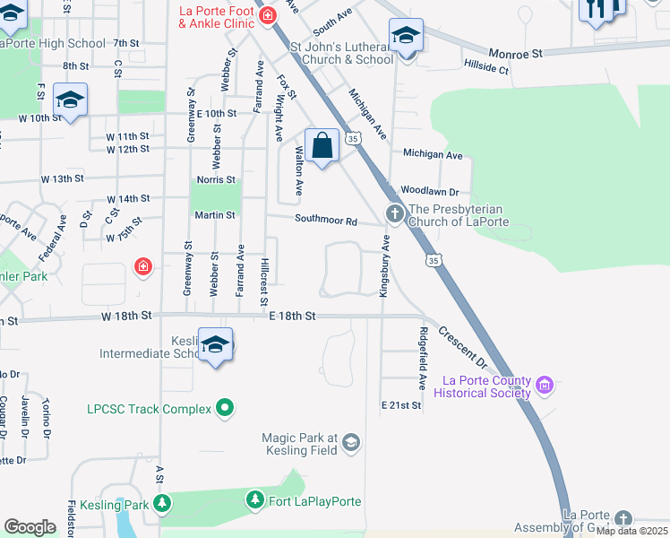 map of restaurants, bars, coffee shops, grocery stores, and more near 14-15 Greenacres in La Porte
