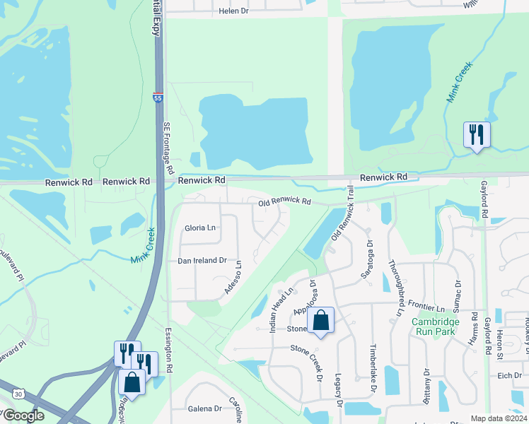 map of restaurants, bars, coffee shops, grocery stores, and more near 21949 Old Renwick Road in Plainfield