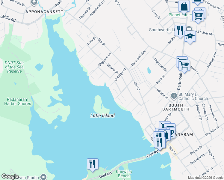 map of restaurants, bars, coffee shops, grocery stores, and more near 8 Bonneau Court in Dartmouth