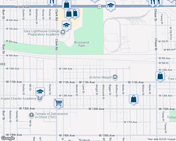 map of restaurants, bars, coffee shops, grocery stores, and more near 4120 West 10th Avenue in Gary