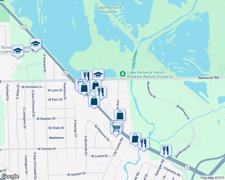 map of restaurants, bars, coffee shops, grocery stores, and more near 23156 Kristoff Court in Plainfield
