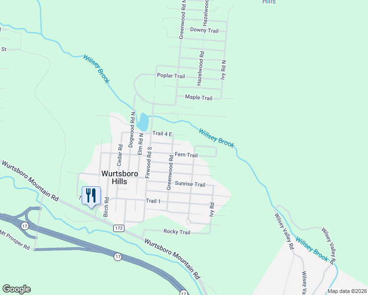 map of restaurants, bars, coffee shops, grocery stores, and more near 14 Brook Trail West in Wurtsboro