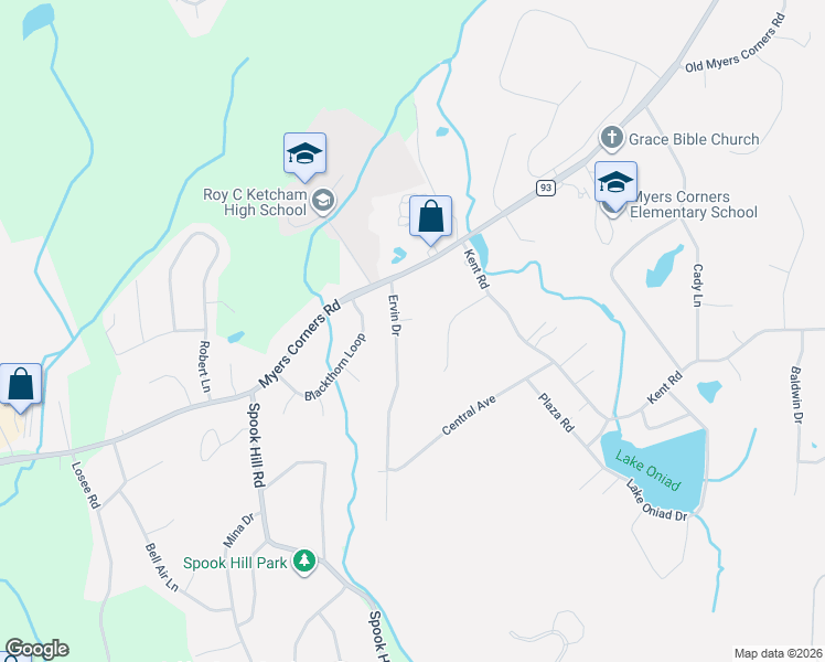 map of restaurants, bars, coffee shops, grocery stores, and more near 5 Ervin Drive in Wappingers Falls